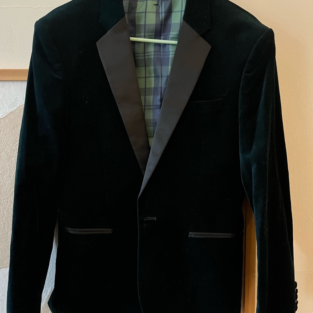 Express Dark Green Velvet Blazer with Plaid Lining